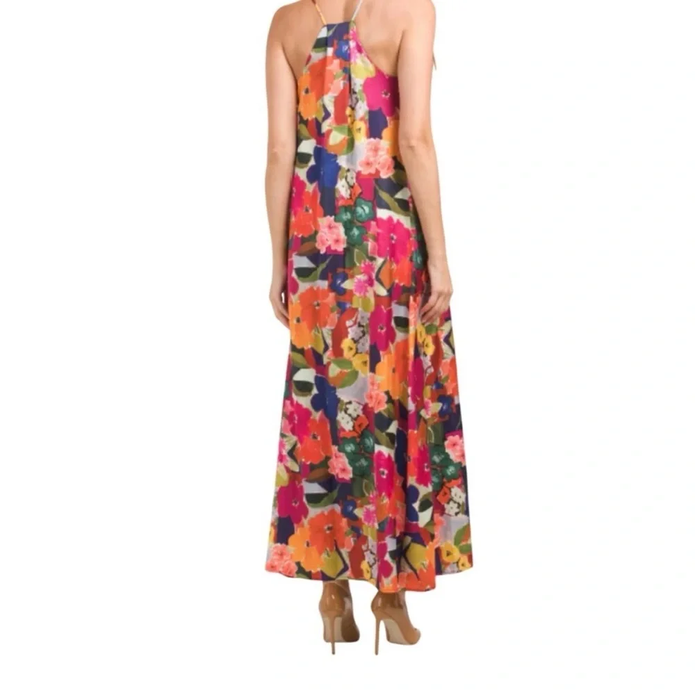 Nicole Miller Abstract Floral Print Slip on Satin Maxi Dress - Size S - Picture 4 of 12